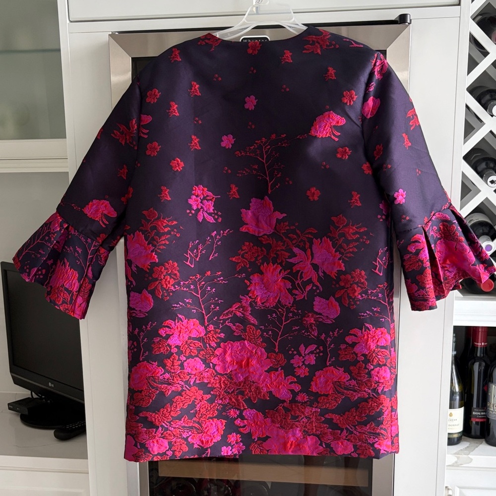 Anthropologie Navy Jacket with Fuchsia Floral Jacquard - Picture 6 of 7